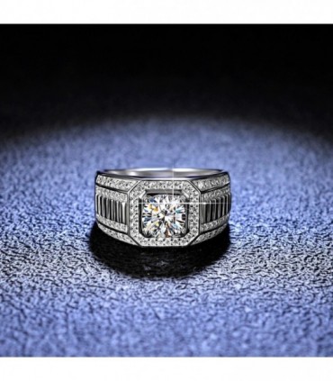 LESF-Anillo de Plata de Ley 925 con diamantes de moissanita para hombre, joyería de boda, Color Platino, 1 quilate