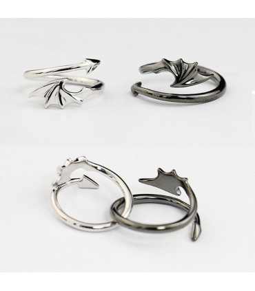 Anillos de acero inoxidable esmaltados a la moda para parejas, anillos románticos de alas de Ángel y Diablo, anillos de compromi