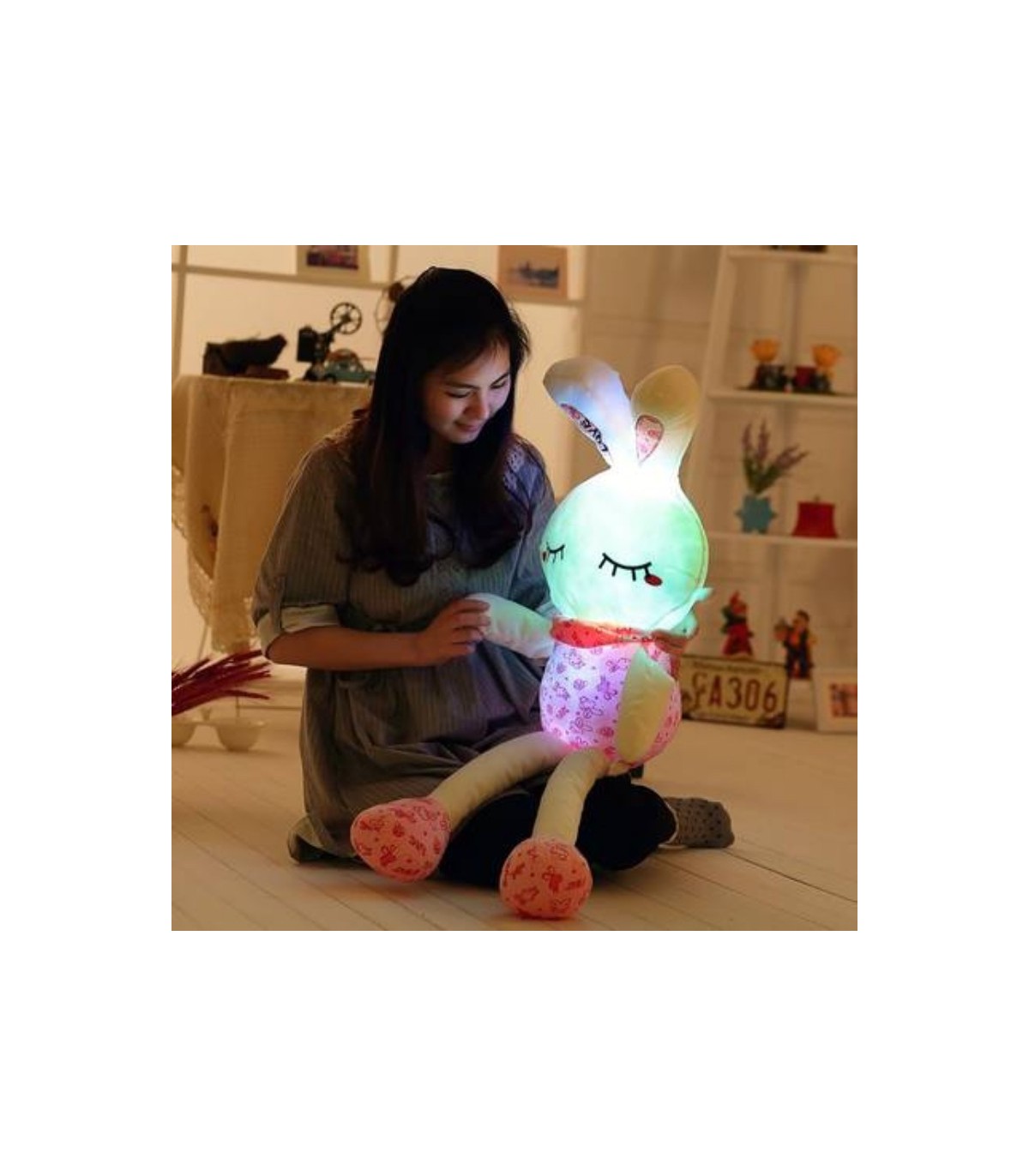 Juguete luminoso Led de 75CM para niños, muñeco de conejo de felpa, regalo de cumpleaños para chico de Año Nuevo, novia, WJ447 