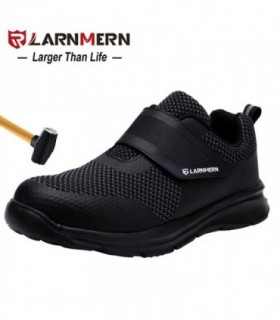 LARNMERN-Zapatos de seguridad para el trabajo para hombre, calzado ligero y transpirable con punta de acero, antideslizante, ant